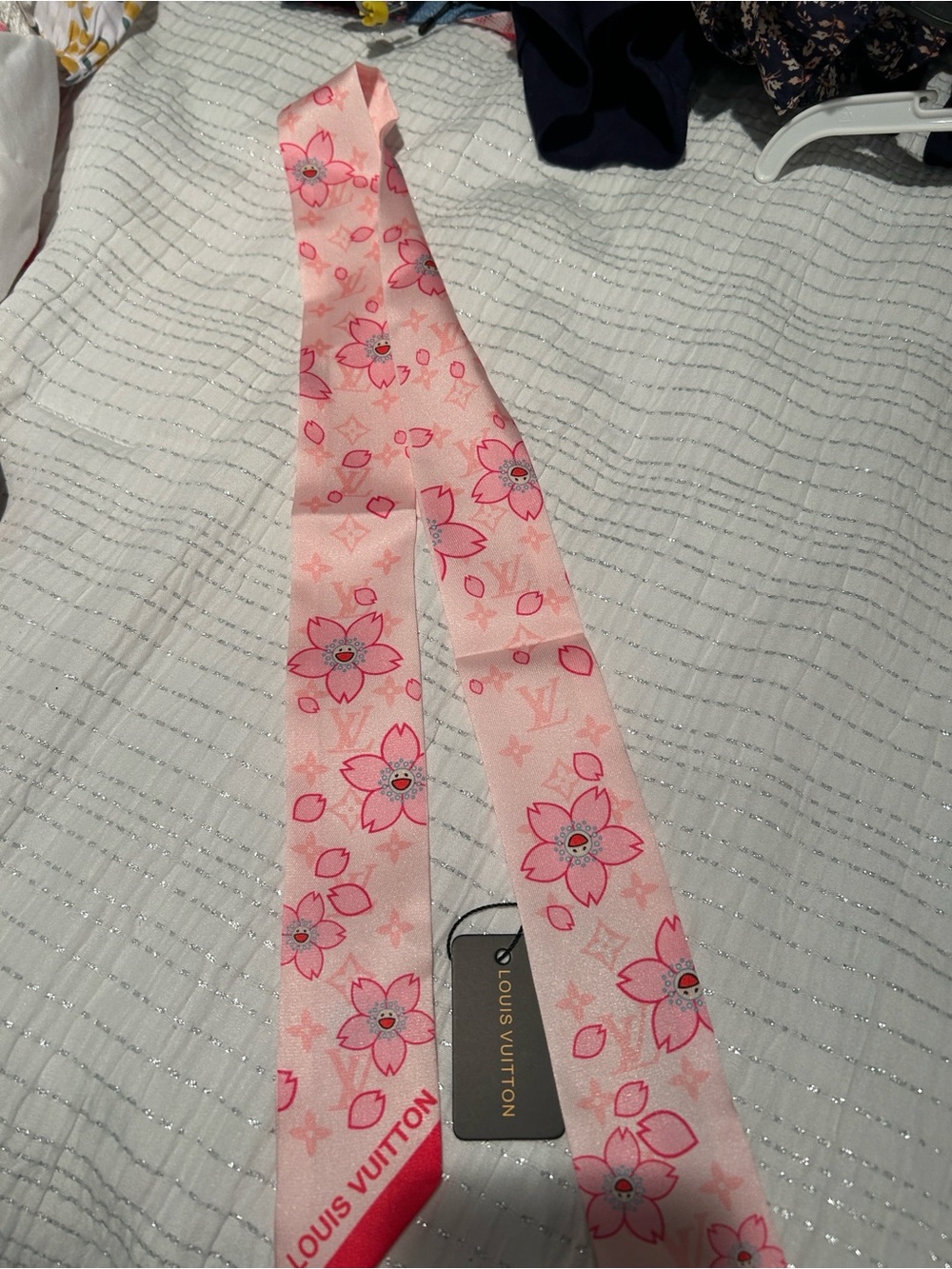 Louis Vuitton Light Pink & Bright Pink Monogram Silk Twilly - Picture 2 of 3